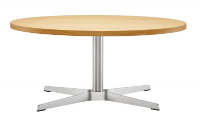 Runder 1808 Thonet Beistelltisch mit hellem Holz und silberfarbenem Metallfuß für Wohnzimmer.